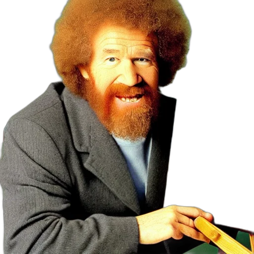 hair, jacket, creature, staff, cartoon, photorealistic, bob, ross transparent PNG cut-out