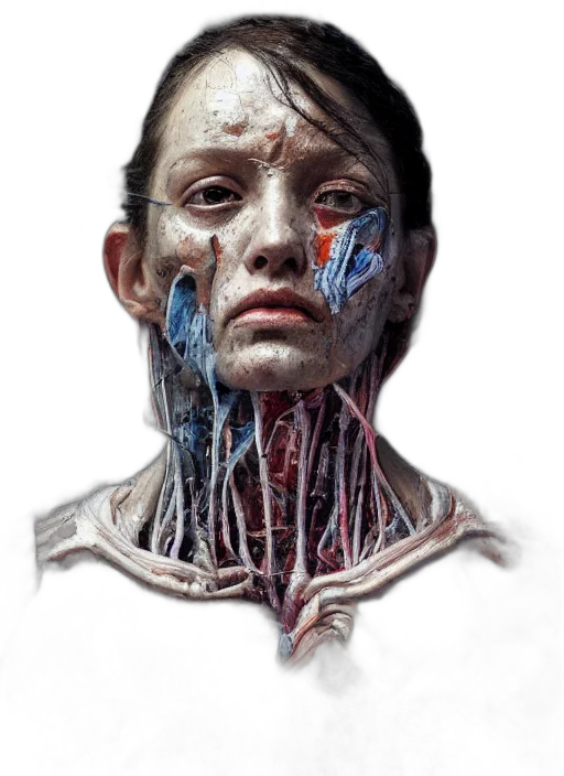 face, mask, creature, robot, concept art, cyberpunk, comic book art, photorealistic transparent PNG cut-out