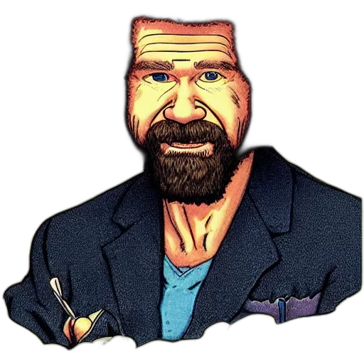 jacket, face, staff, animal, comic book art, cartoon, pixel art, concept art transparent PNG cut-out