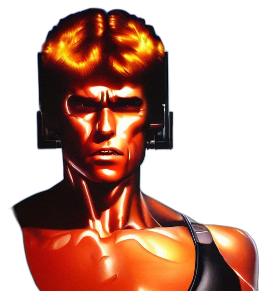 robot, face, staff, mask, cyberpunk, concept art, vaporwave, comic book art transparent PNG cut-out
