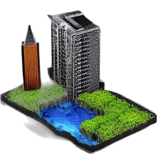 building, 3d render, pixel art, concept art transparent PNG cut-out
