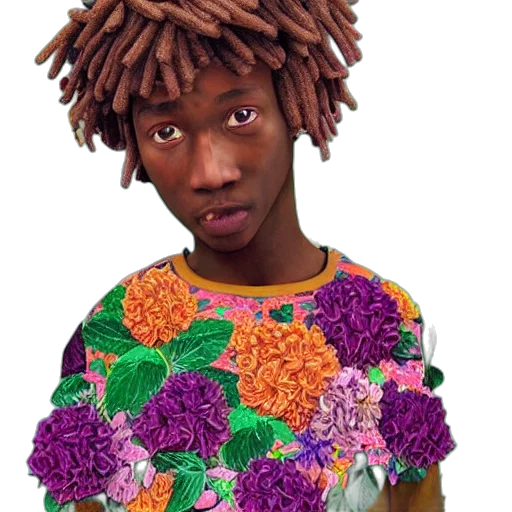 flower, face, jacket, dress, photorealistic, cartoon, concept art, 3d render transparent PNG cut-out
