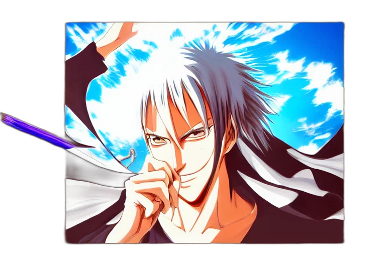 anime, cartoon, photorealistic, comic book art, bleach, zaraki, fantasy, painting transparent PNG cut-out