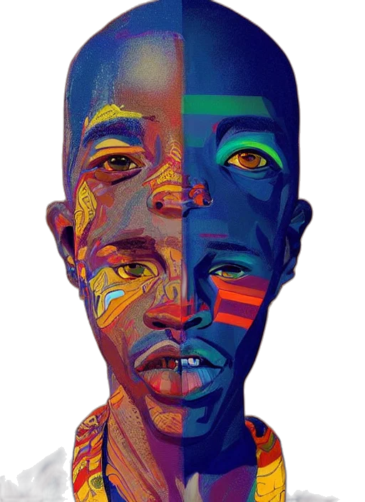 face, mask, concept art, comic book art, watercolor, photorealistic, colorful, neon transparent PNG cut-out