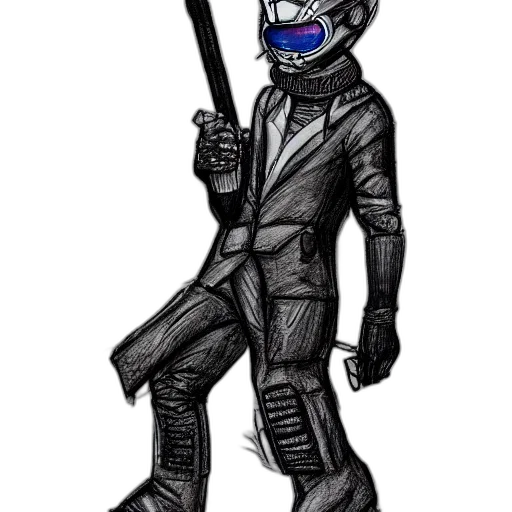 robot, staff, concept art, cyberpunk, cartoon, fantasy art, blue, dark transparent PNG cut-out