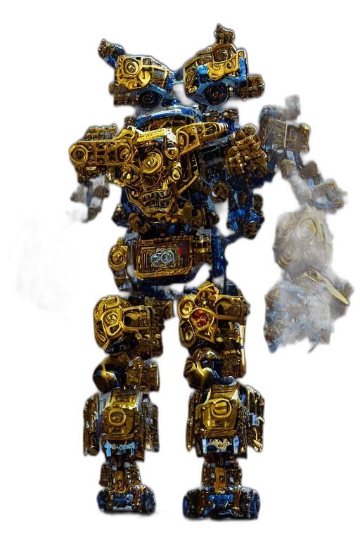 robot, staff, weapon, concept art, 3d render, fantasy art, pixel art, golden transparent PNG cut-out