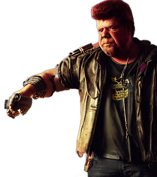 jacket, weapon, staff, cyberpunk, concept art, 3d render, photorealistic, charismatic transparent PNG cut-out