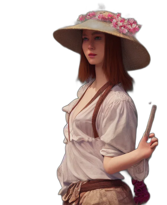 hat, staff, dress, weapon, oil painting, fantasy art, photorealistic, concept art transparent PNG cut-out