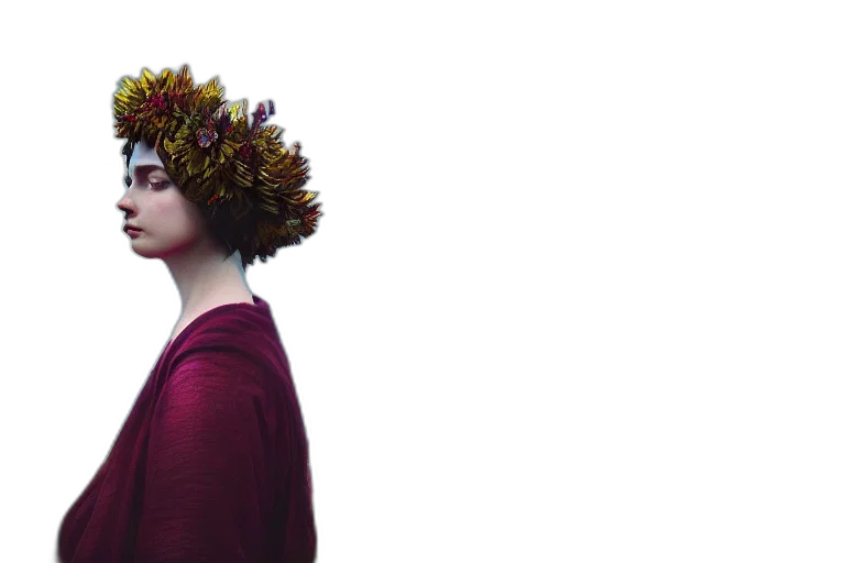 crown, hat, flower, dress, photorealistic, 3d render, concept art, forest transparent PNG cut-out