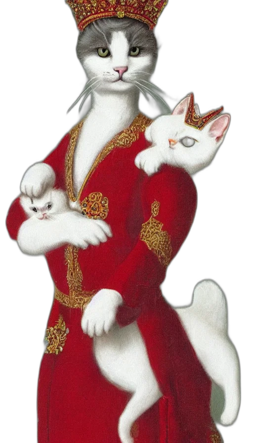 fantasy art, photorealistic, concept art, oil painting, red, portrait, white, cat transparent PNG cut-out