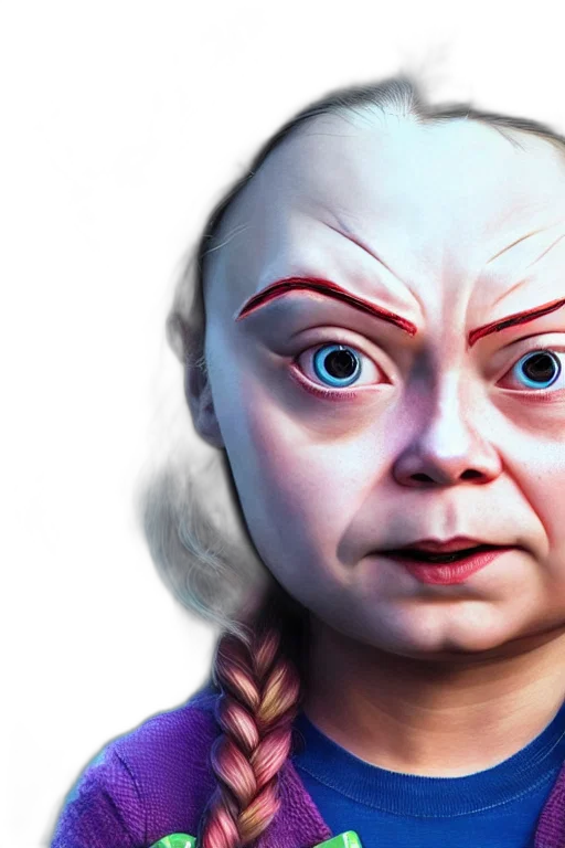 face, photorealistic, concept art, 3d render, fantasy art, greta, thunberg, chucky transparent PNG cut-out