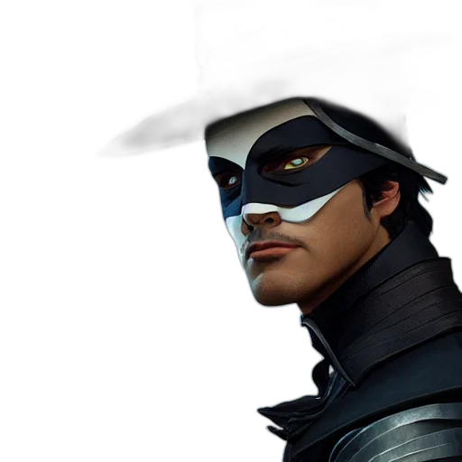 mask, staff, face, hat, comic book art, concept art, 3d render, photorealistic transparent PNG cut-out