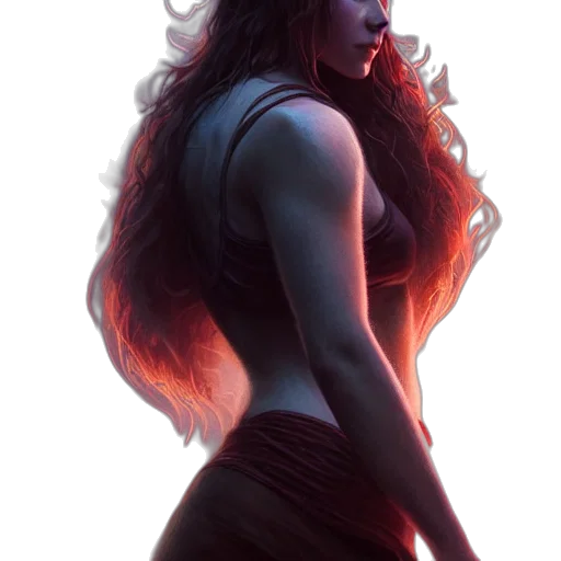 hair, dress, creature, concept art, fantasy art, comic book art, cyberpunk, fire transparent PNG cut-out