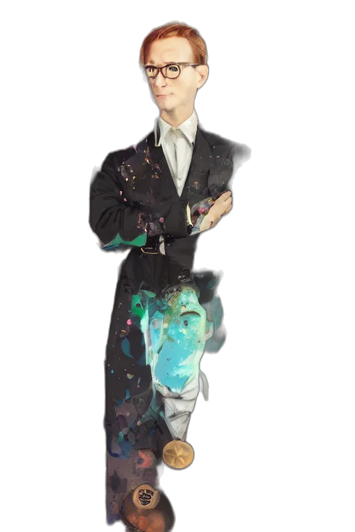 jacket, staff, robot, face, concept art, watercolor, vaporwave, cartoon transparent PNG cut-out