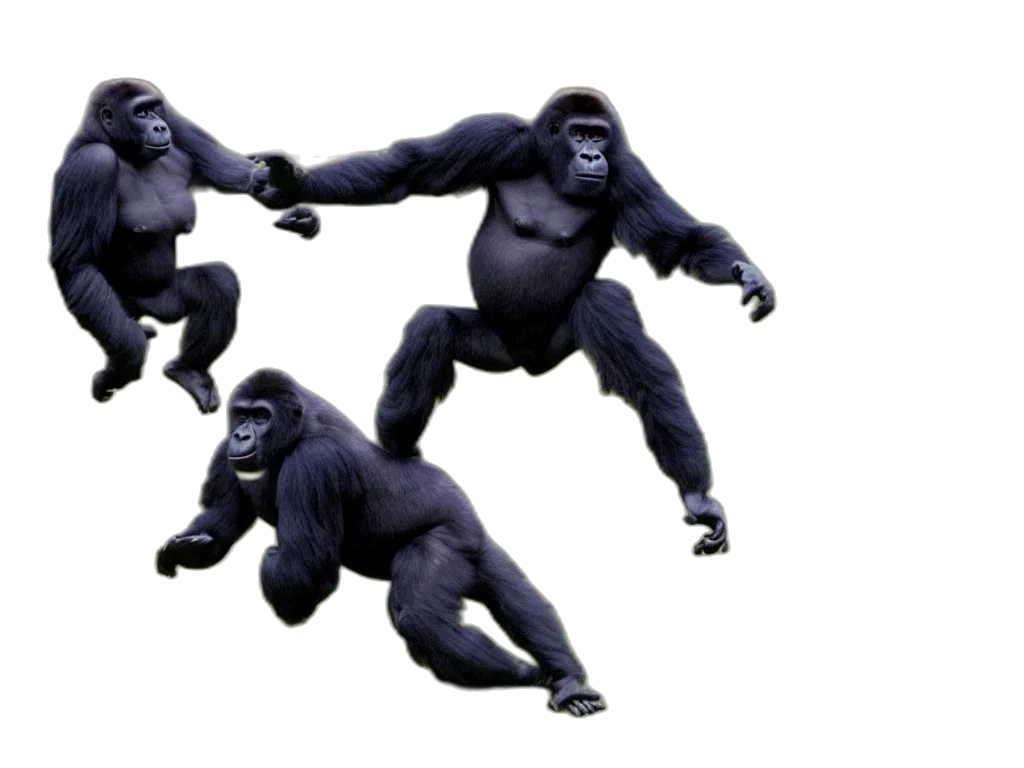 animal, creature, mask, 3d render, concept art, photorealistic, gorilla, kicking transparent PNG cut-out