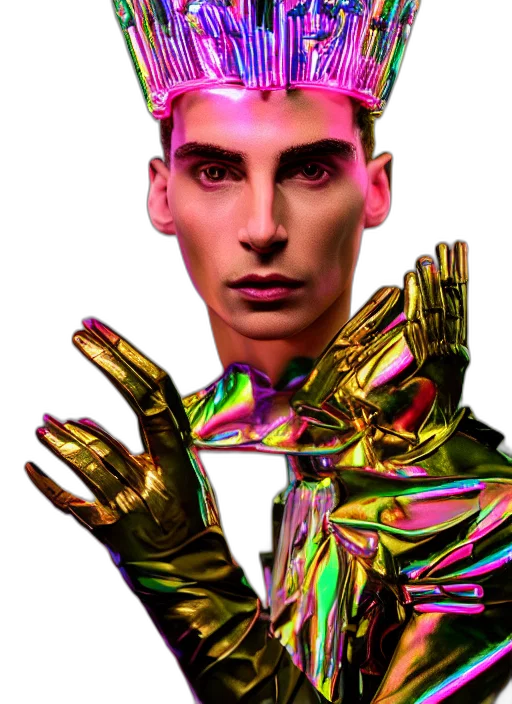 crown, robot, face, hair, cyberpunk, vaporwave, 3d render, concept art transparent PNG cut-out