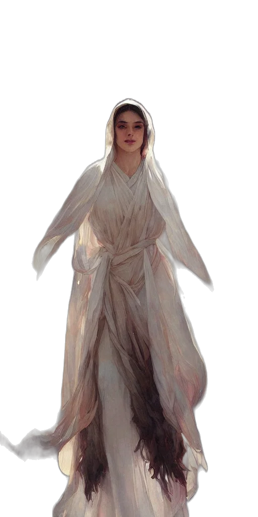 dress, jacket, creature, staff transparent PNG cut-out