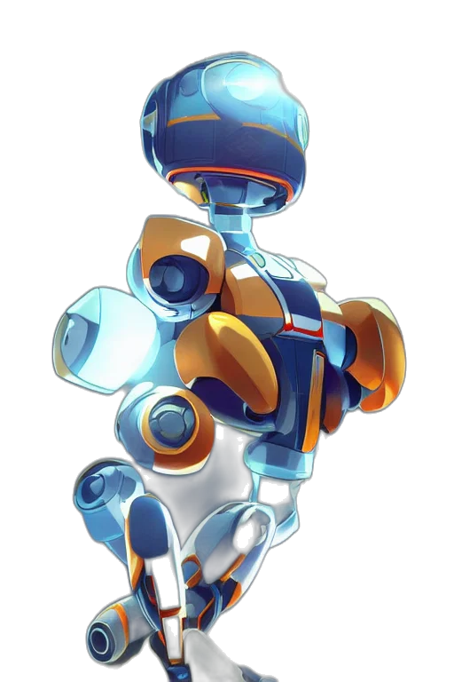 robot, weapon, staff, concept art, 3d render, pixel art, vaporwave, blue transparent PNG cut-out