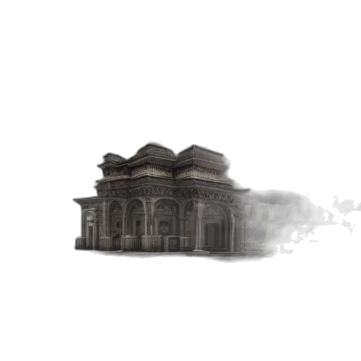 building, furniture, umbrella, concept art, 3d render, photorealistic, pixel art, fog transparent PNG cut-out