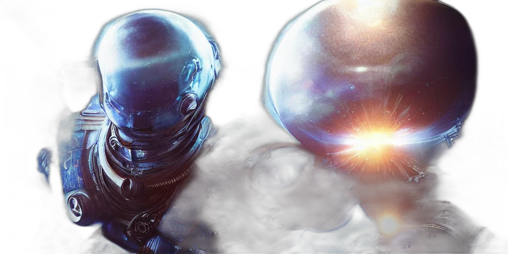 robot, 3d render, concept art, photorealistic, fantasy art, outer space, space, gods transparent PNG cut-out