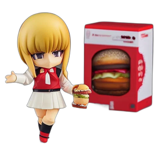 food, 3d render, concept art, anime, photorealistic, hamburger, nendoroid, figurine transparent PNG cut-out