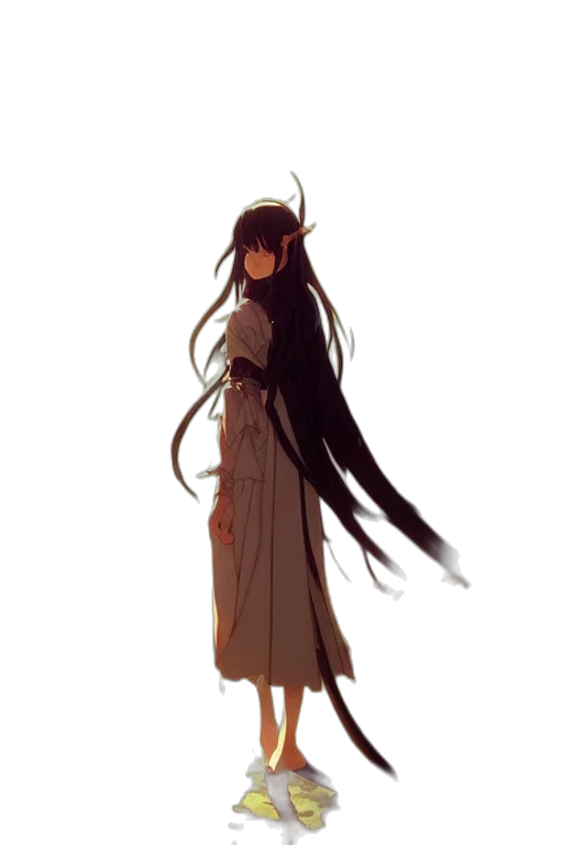 dress, hair, staff, creature transparent PNG cut-out