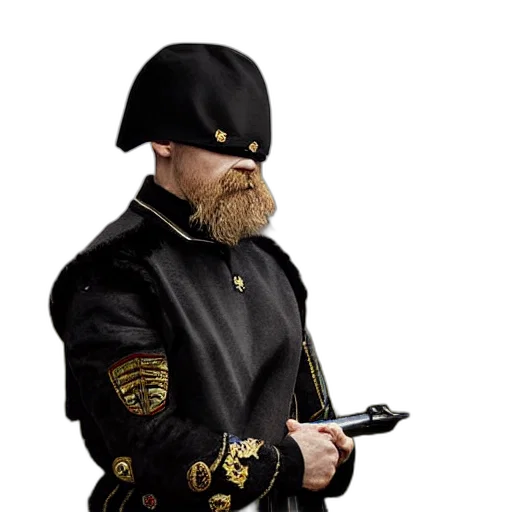 staff, mask, jacket, face, concept art, photorealistic, 3d render, fantasy art transparent PNG cut-out