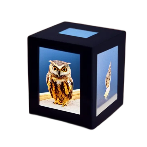 jewelry, furniture, photorealistic, 3d render, owl, shape, cube, fire transparent PNG cut-out