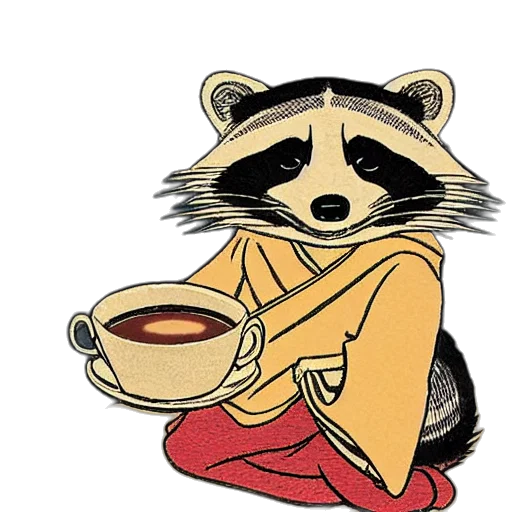 food, concept art, cartoon, comic book art, little, raccoon, sitting, cozy transparent PNG cut-out