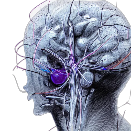 cyberpunk, ballpoint, pen, sketch, digital, brain, being, removed transparent PNG cut-out