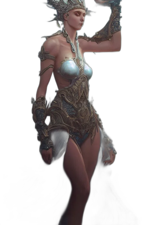 dress, staff, weapon, jewelry, concept art, fantasy art, 3d render, comic book art transparent PNG cut-out