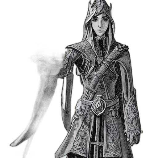 staff, sword, mask, jacket, fantasy art, concept art, comic book art, pencil sketch transparent PNG cut-out