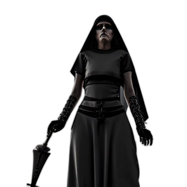 staff, concept art, 3d render, fantasy art, comic book art, dark, cyberpunk, nun transparent PNG cut-out