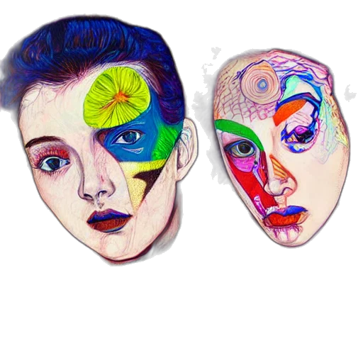 mask, face, watercolor, cartoon, photorealistic, concept art, neon lights, neon transparent PNG cut-out