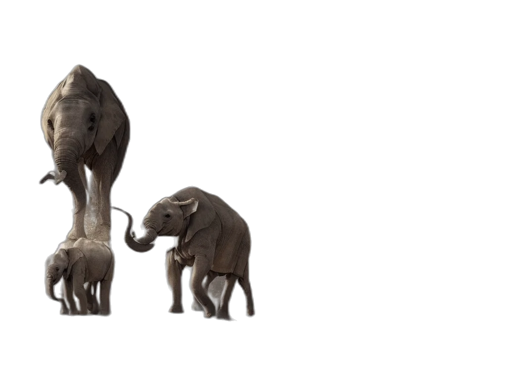 animal, 3d render, concept art, photorealistic, apocalyptic, city, baby, elephants transparent PNG cut-out
