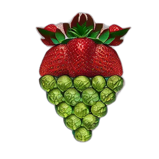crown, food, pixel art, photorealistic, 3d render, green, strawberries, pineapple transparent PNG cut-out