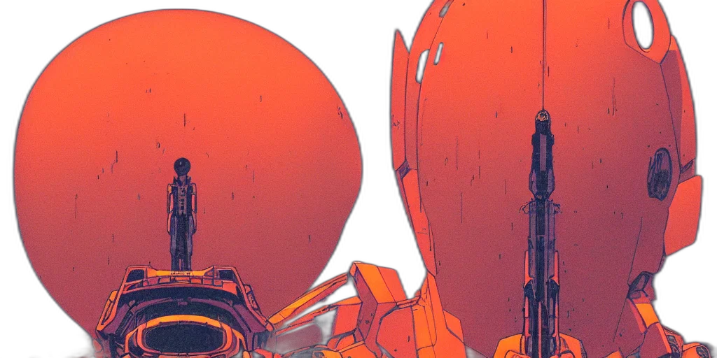 robot, concept art, comic book art, cyberpunk, outer space, red, golden, colorful transparent PNG cut-out