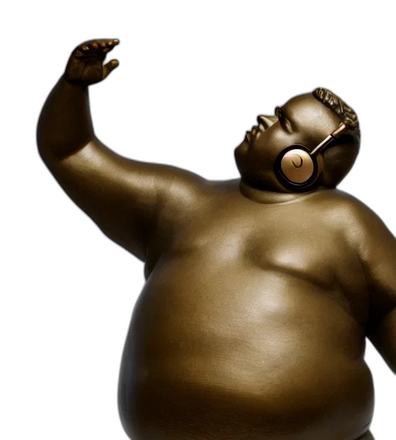 photorealistic, photo, medium, shot, bronze, statue, obese, young transparent PNG cut-out