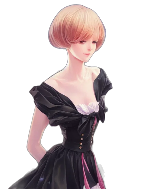 dress, hair, crown, staff transparent PNG cut-out