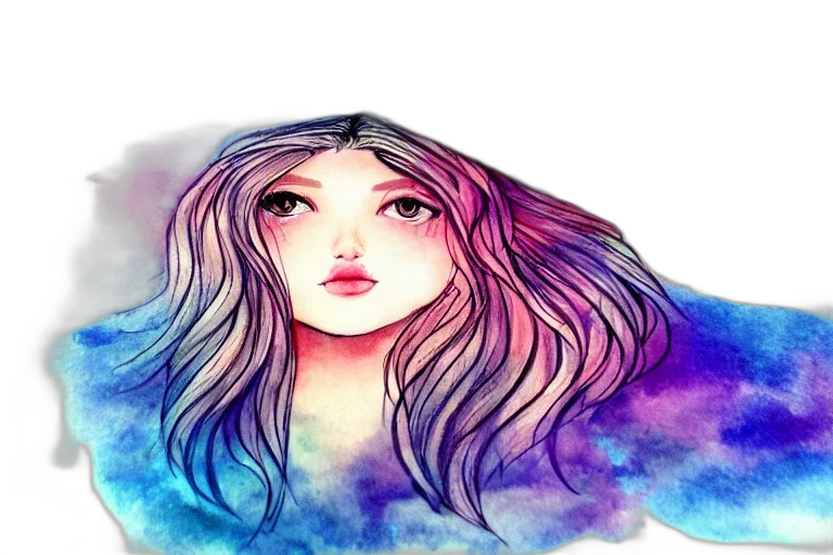 face, mask, hair, dress, watercolor, fantasy art, anime, photorealistic transparent PNG cut-out