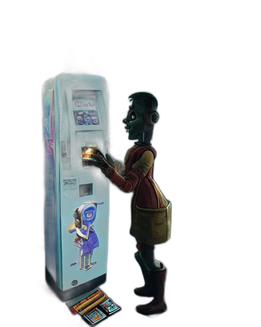 robot, staff, 3d render, concept art, vaporwave, cartoon, humanoid, buying transparent PNG cut-out