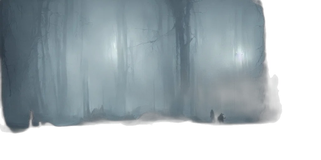 creature, concept art, fantasy art, watercolor, oil painting, fog, snow, forest transparent PNG cut-out