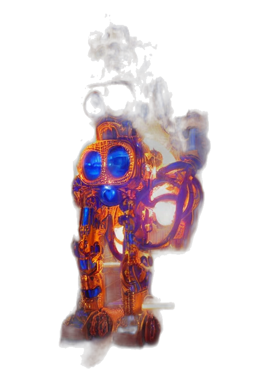 robot, bottle, staff, crown, 3d render, concept art, vaporwave, fantasy art transparent PNG cut-out
