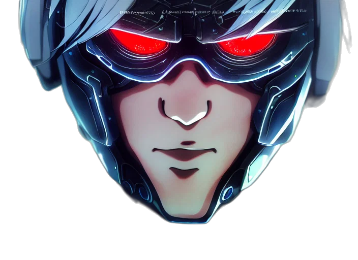 robot, face, mask, cyberpunk, comic book art, concept art, anime, red transparent PNG cut-out