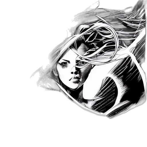hair, face, mask, comic book art, pencil sketch, photorealistic, concept art, outer space transparent PNG cut-out