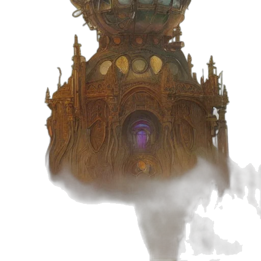 mask, staff, crown, building, concept art, fantasy art, 3d render, watercolor transparent PNG cut-out