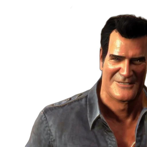 face, 3d render, photorealistic, concept art, screenshot, bruce, campbell, uncharted transparent PNG cut-out