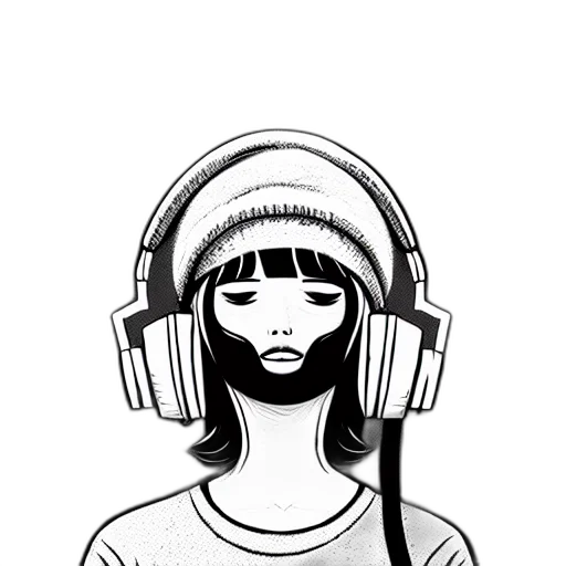 face, mask, hat, cartoon, anime, comic book art, concept art, monochrome transparent PNG cut-out