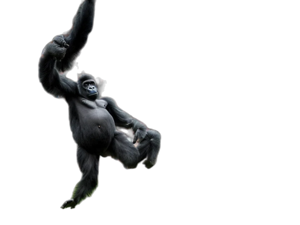 animal, creature, staff, concept art, 3d render, photorealistic, gorilla, jumping transparent PNG cut-out