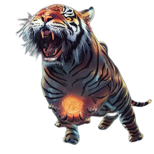 animal, creature, staff, concept art, photorealistic, pixel art, fantasy art, tiger transparent PNG cut-out